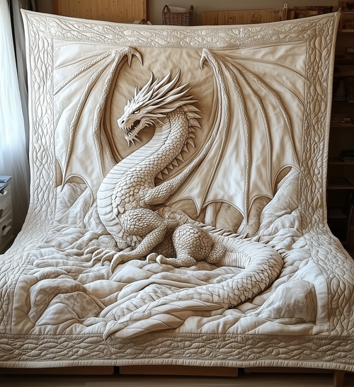 Majesty White Dragon Quilted Blanket GFTONL2091