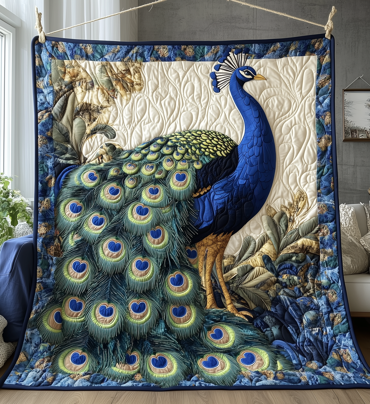 Blue Peacock Quilted Blanket GFTONL2206