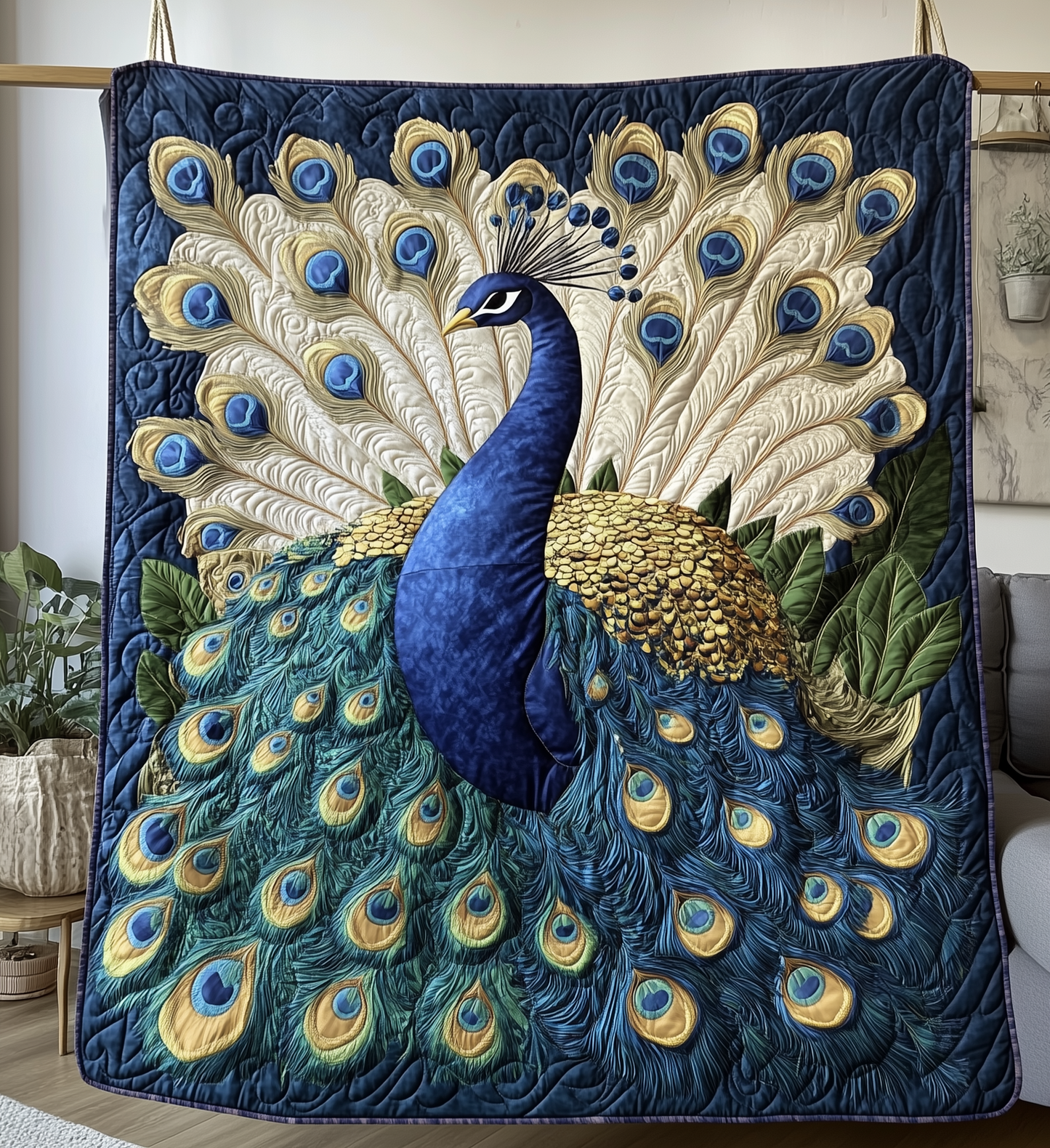 Blue Peacock Quilted Blanket GFTONL2208