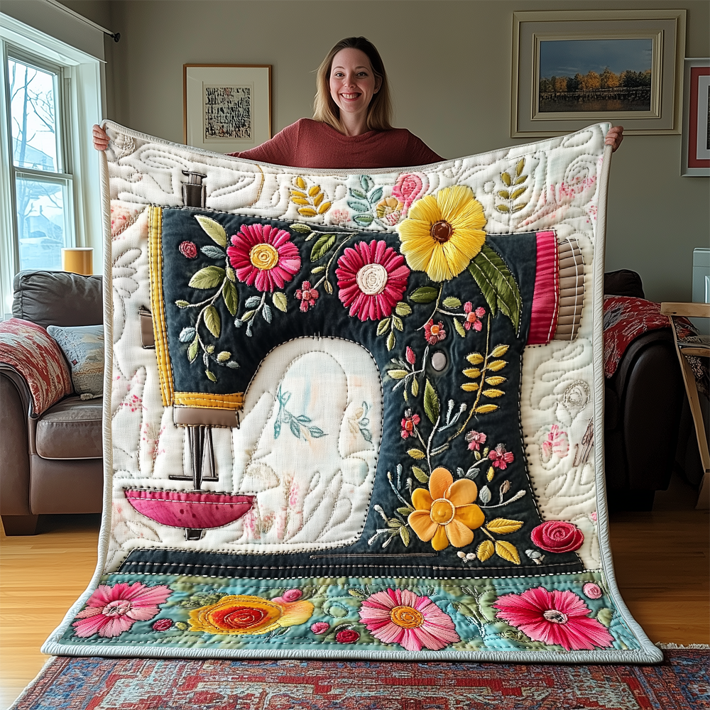 Vintage Sewing Machine Quilted Blanket GFTONL2259