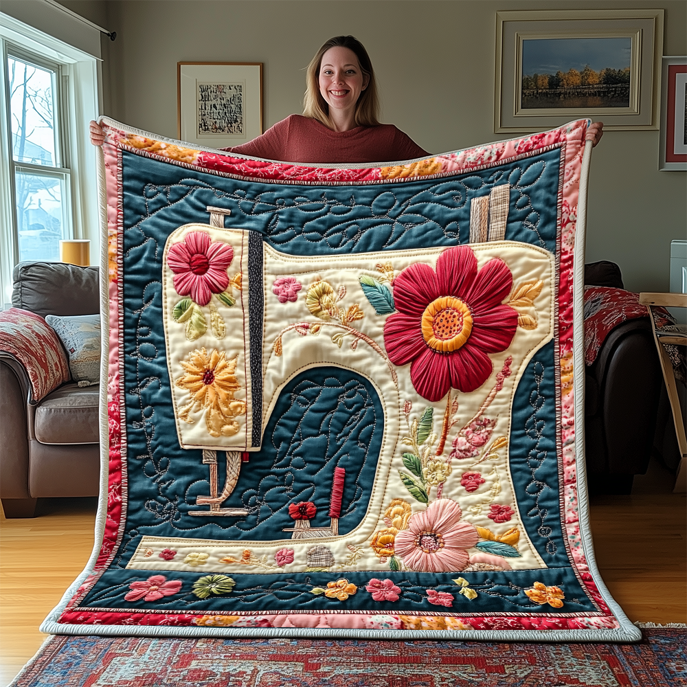Vintage Sewing Machine Quilted Blanket GFTONL2262