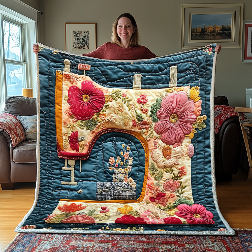 Vintage Sewing Machine Quilted Blanket GFTONL2264