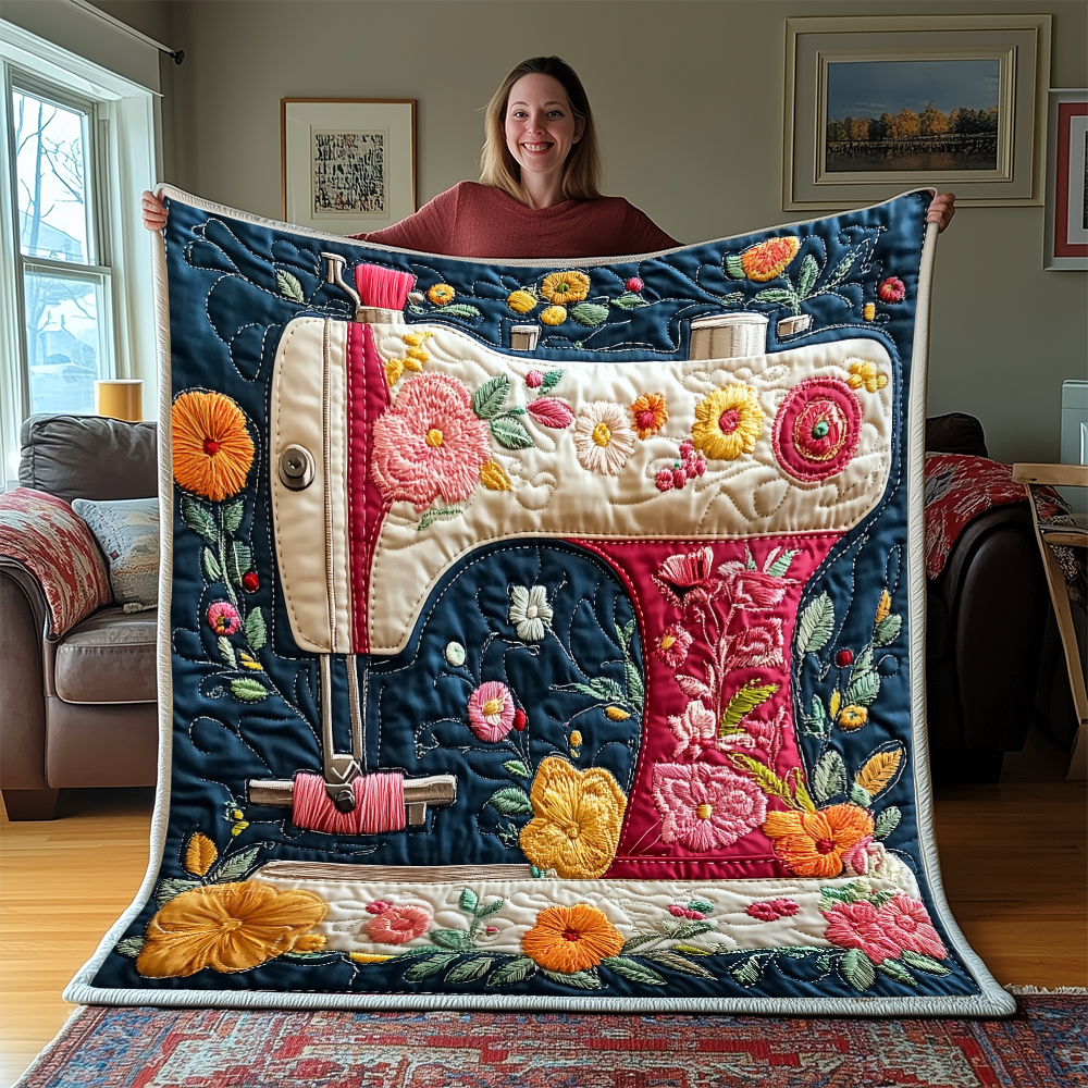 Vintage Sewing Machine Quilted Blanket GFTONL2265