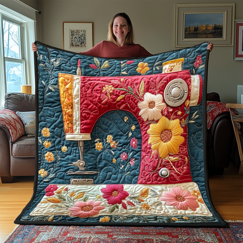 Vintage Sewing Machine Quilted Blanket GFTONL2267