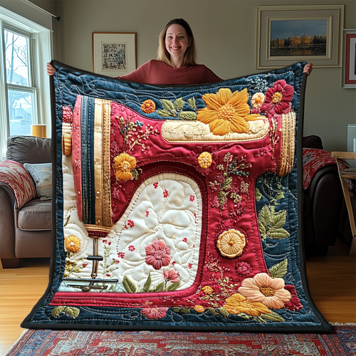 Vintage Sewing Machine Quilted Blanket GFTONL2270