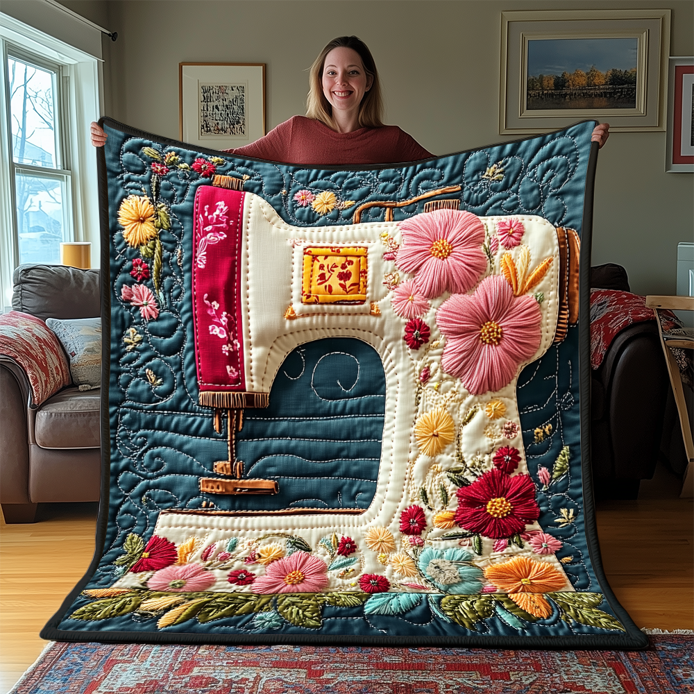 Vintage Sewing Machine Quilted Blanket GFTONL2271