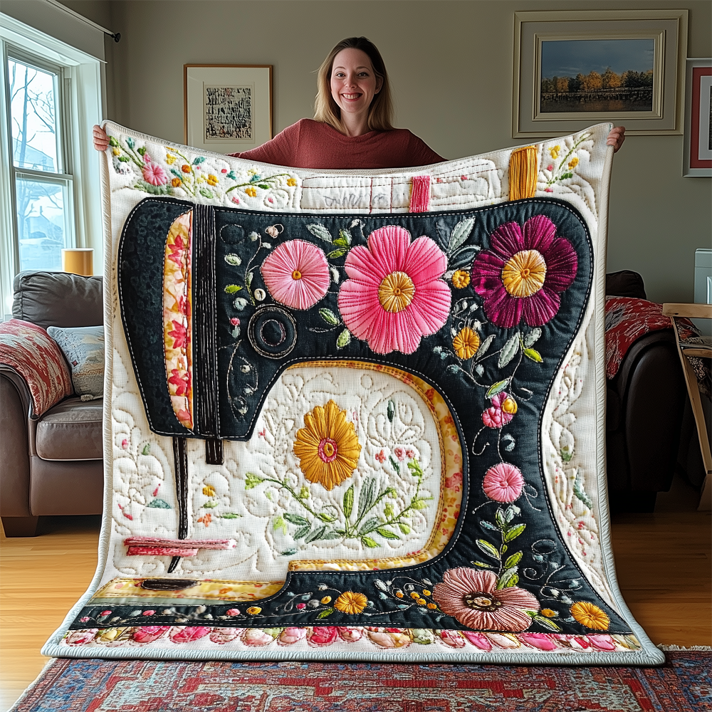 Vintage Sewing Machine Quilted Blanket GFTONL2274