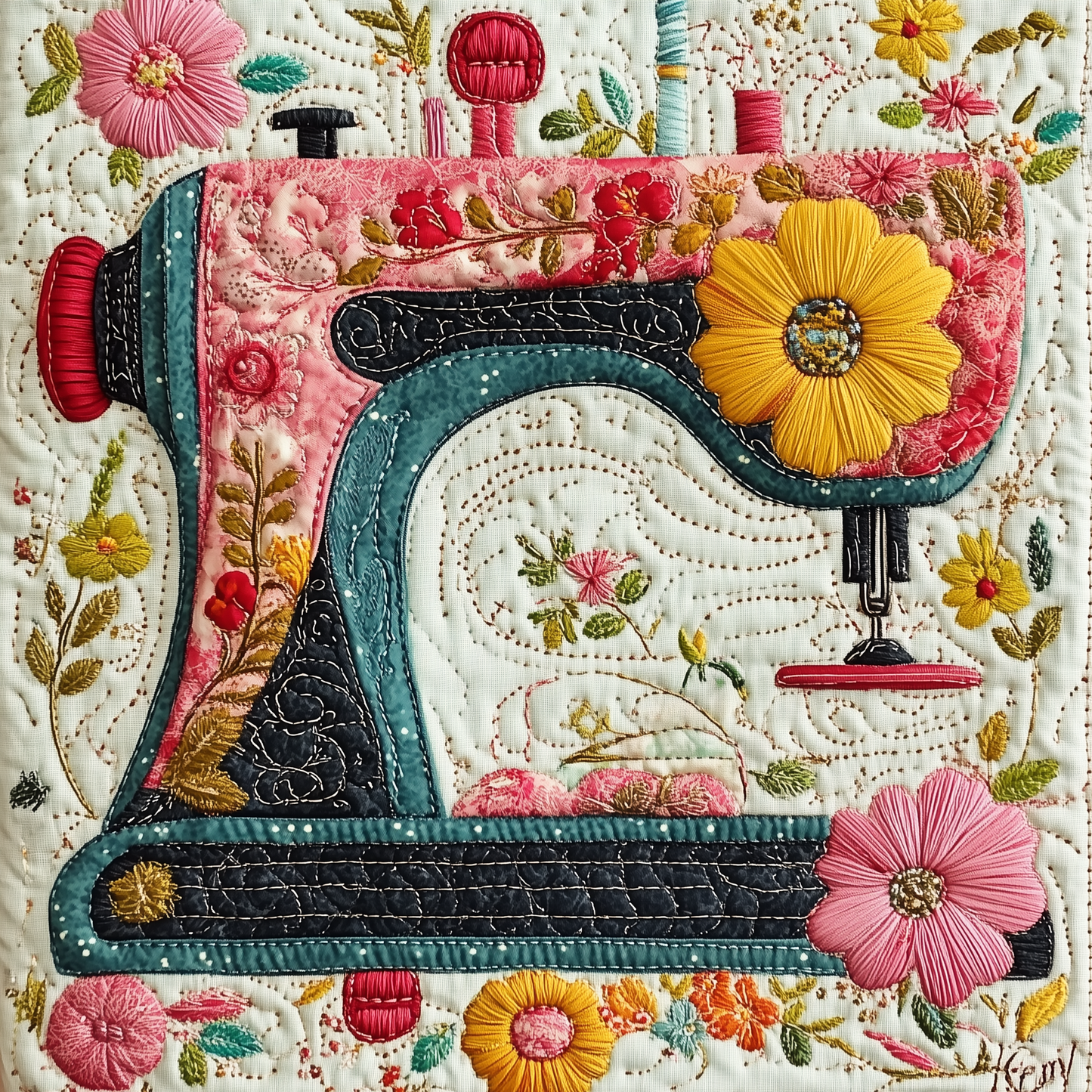 Vintage Sewing Machine Quilted Blanket GFTONL2276