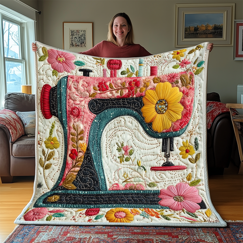 Vintage Sewing Machine Quilted Blanket GFTONL2276