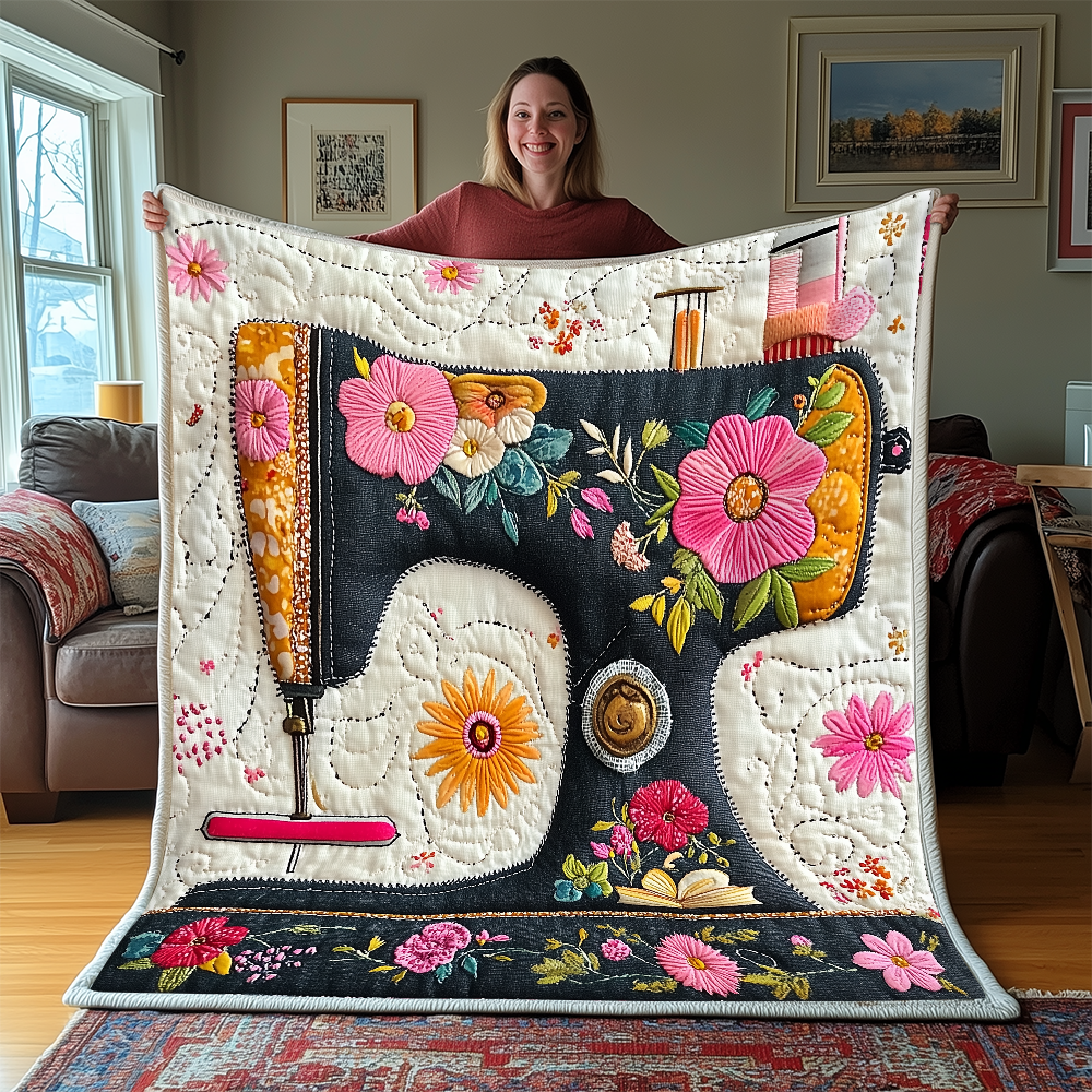 Vintage Sewing Machine Quilted Blanket GFTONL2278