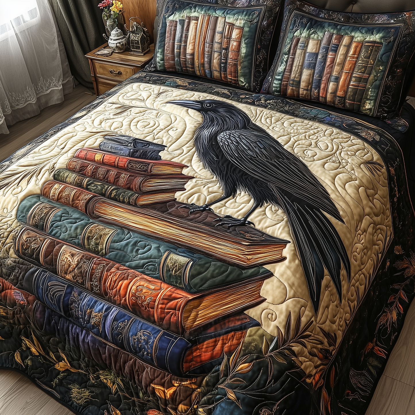 Obsidian Raven 3-Piece Quilted Bedding Set GFTONL2357