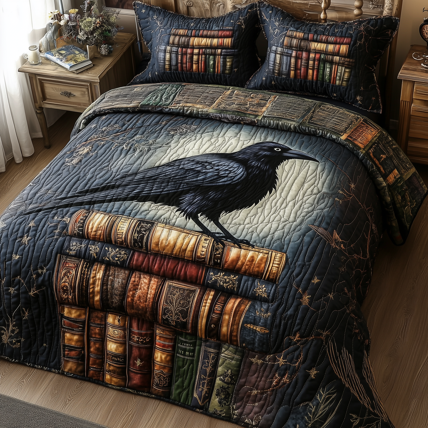 Obsidian Raven 3-Piece Quilted Bedding Set GFTONL2358