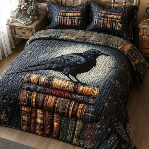 Obsidian Raven 3-Piece Quilted Bedding Set GFTONL2358