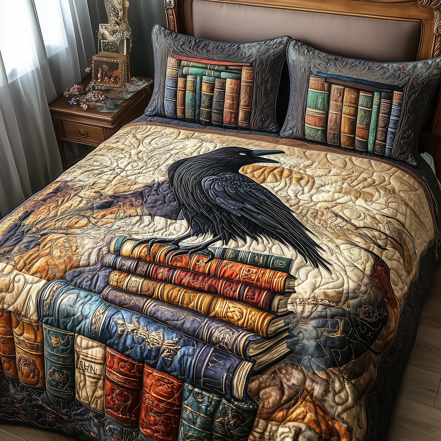 Obsidian Raven 3-Piece Quilted Bedding Set GFTONL2359