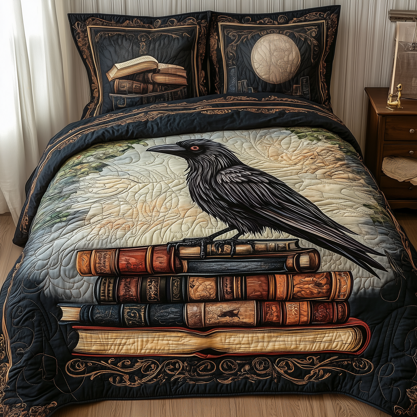 Obsidian Raven 3-Piece Quilted Bedding Set GFTONL2360