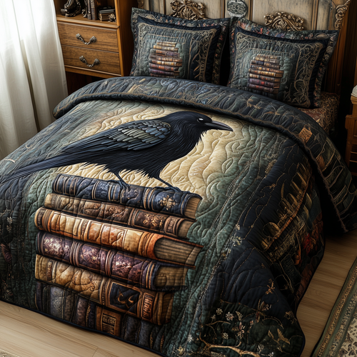 Obsidian Raven 3-Piece Quilted Bedding Set GFTONL2361