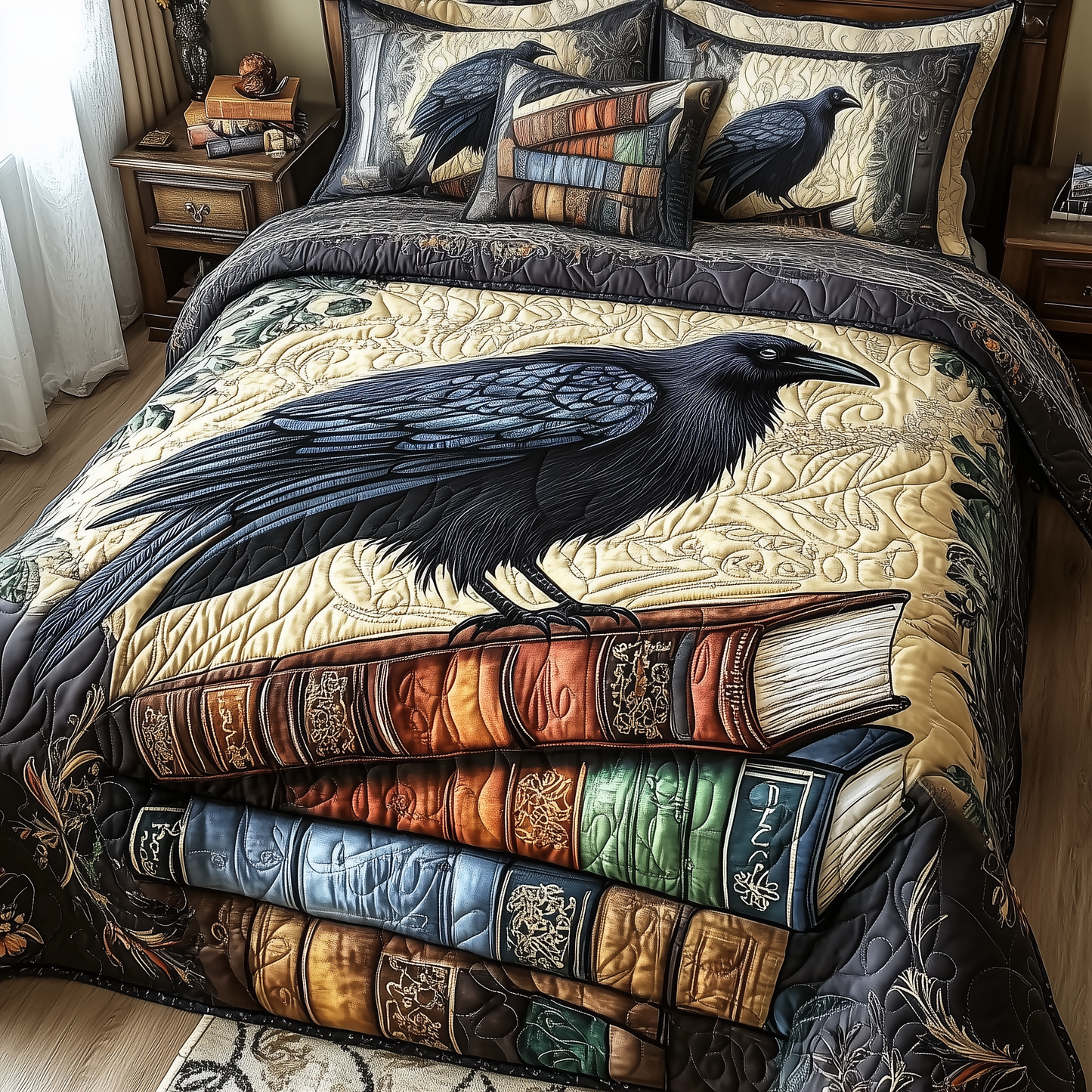 Obsidian Raven 3-Piece Quilted Bedding Set GFTONL2363