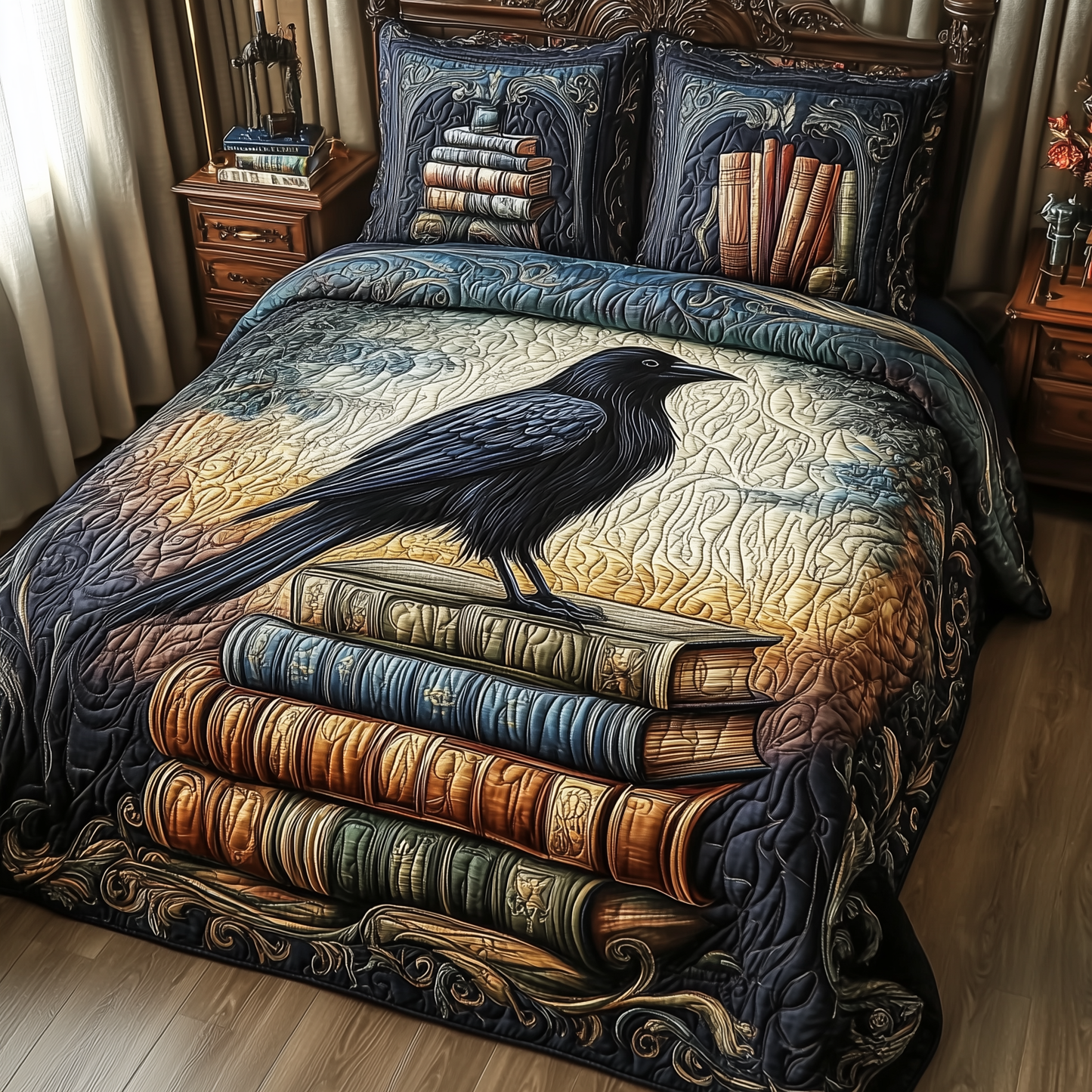 Obsidian Raven 3-Piece Quilted Bedding Set GFTONL2364