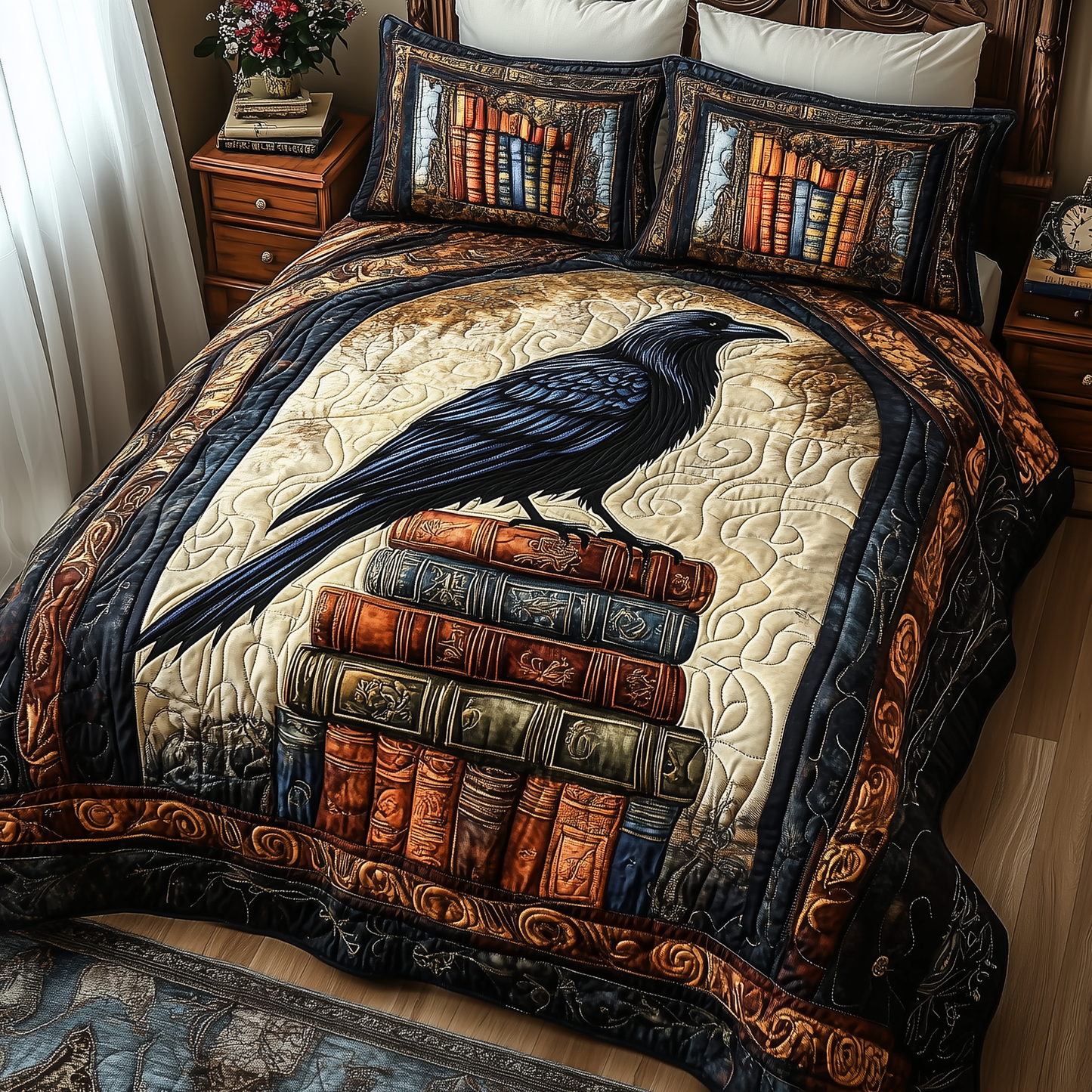 Obsidian Raven 3-Piece Quilted Bedding Set GFTONL2366