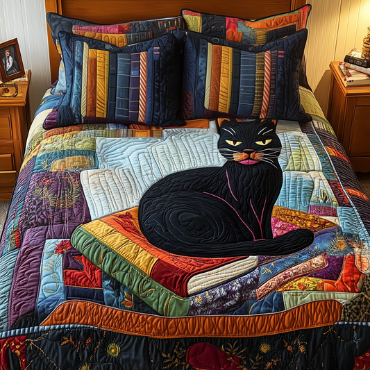 Black Cat 3-Piece Quilted Bedding Set GFTONL2381