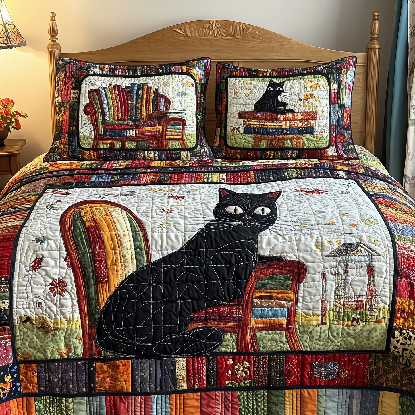Black Cat 3-Piece Quilted Bedding Set GFTONL2382