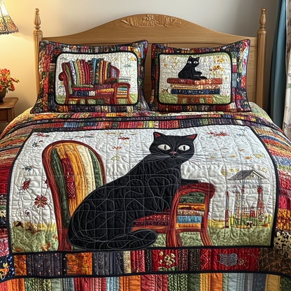 Black Cat 3-Piece Quilted Bedding Set GFTONL2382