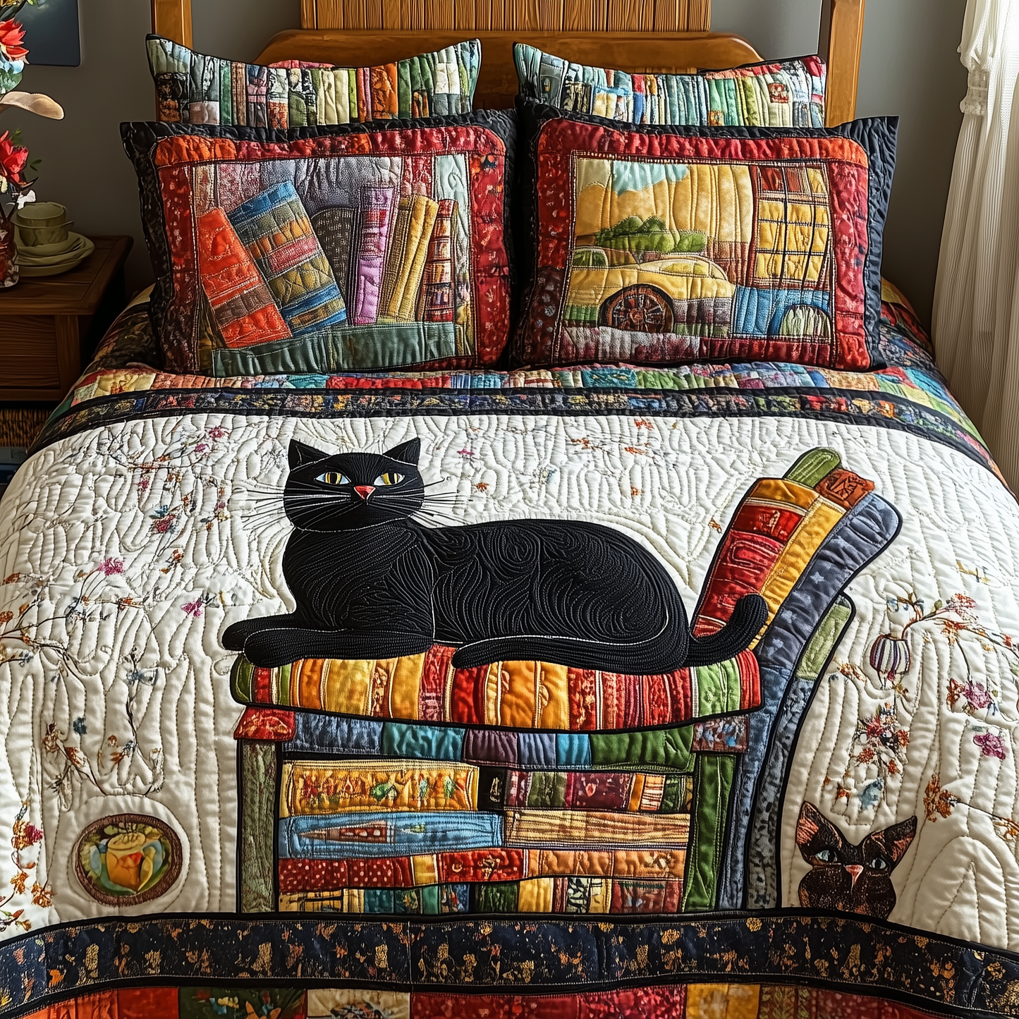 Black Cat 3-Piece Quilted Bedding Set GFTONL2383