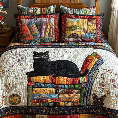 Black Cat 3-Piece Quilted Bedding Set GFTONL2383