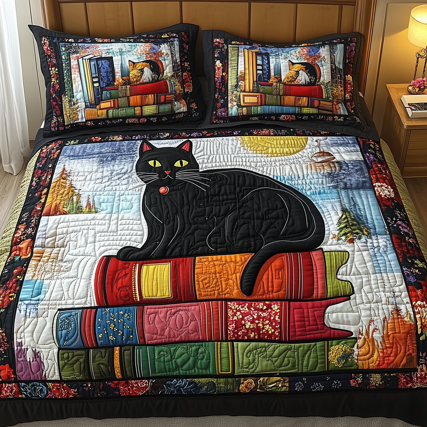 Black Cat 3-Piece Quilted Bedding Set GFTONL2385