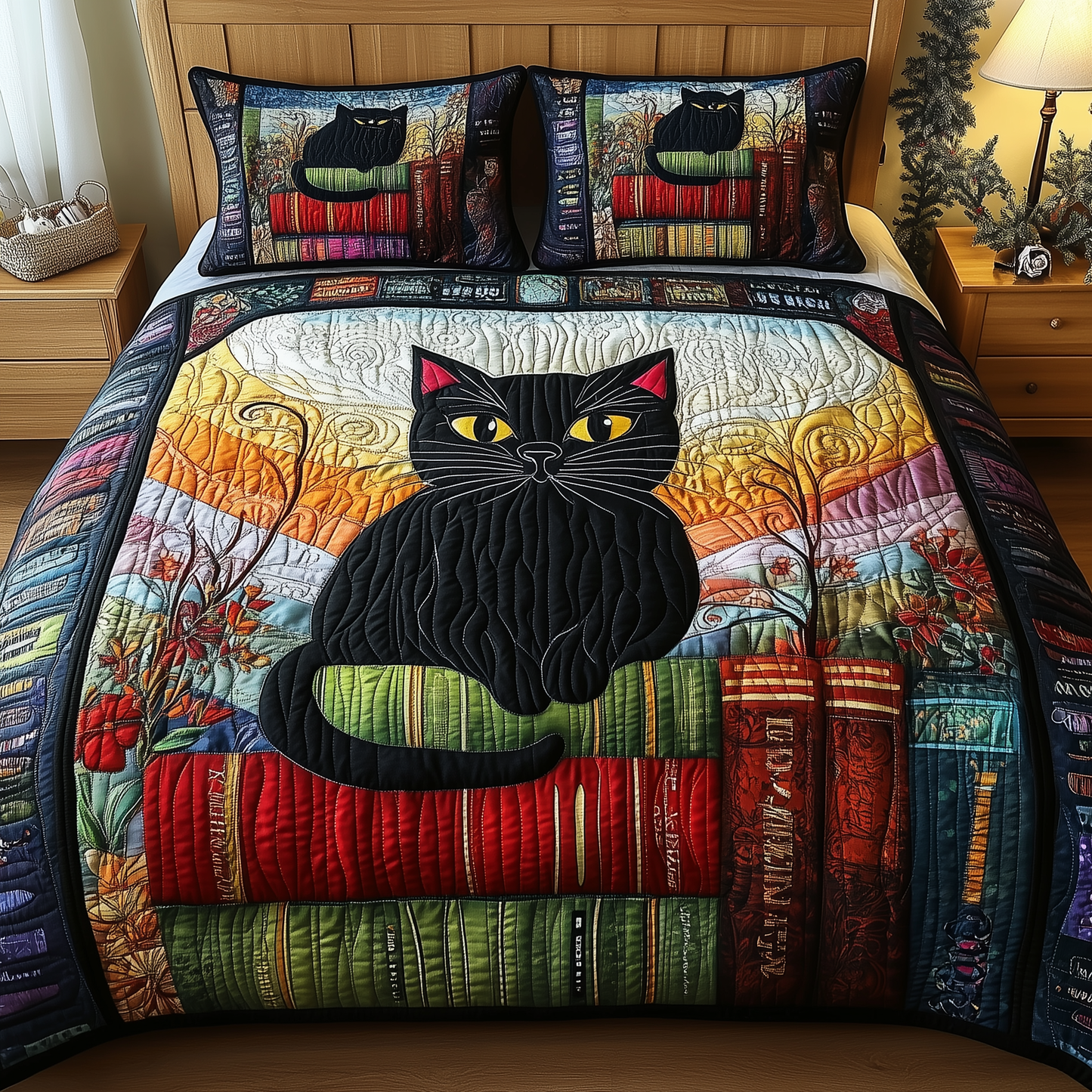 Black Cat 3-Piece Quilted Bedding Set GFTONL2386