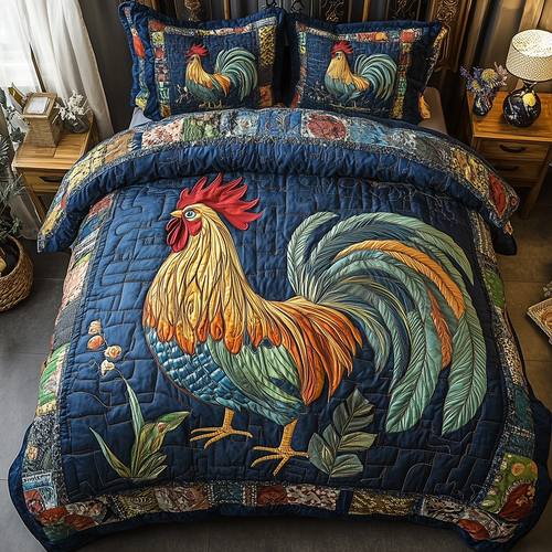 Colorburst Cock 3-Piece Quilted Bedding Set GFTONL2456