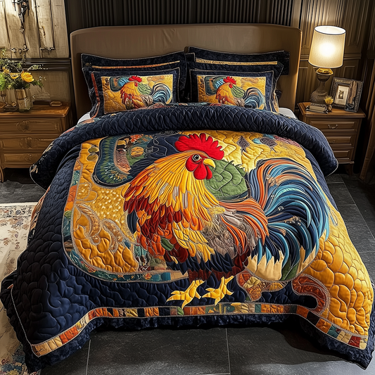 Colorburst Cock 3-Piece Quilted Bedding Set GFTONL2457