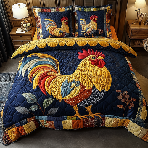 Colorburst Cock 3-Piece Quilted Bedding Set GFTONL2459