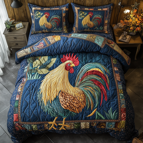Colorburst Cock 3-Piece Quilted Bedding Set GFTONL2460