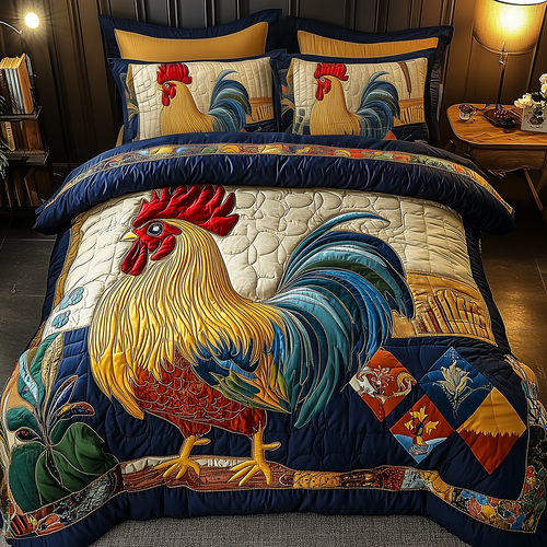 Colorburst Cock 3-Piece Quilted Bedding Set GFTONL2461