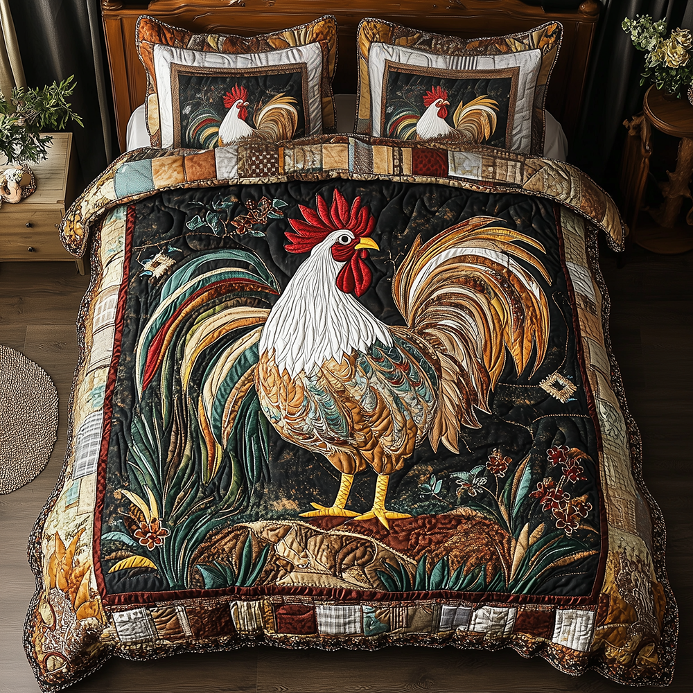Colorburst Cock 3-Piece Quilted Bedding Set GFTONL2462