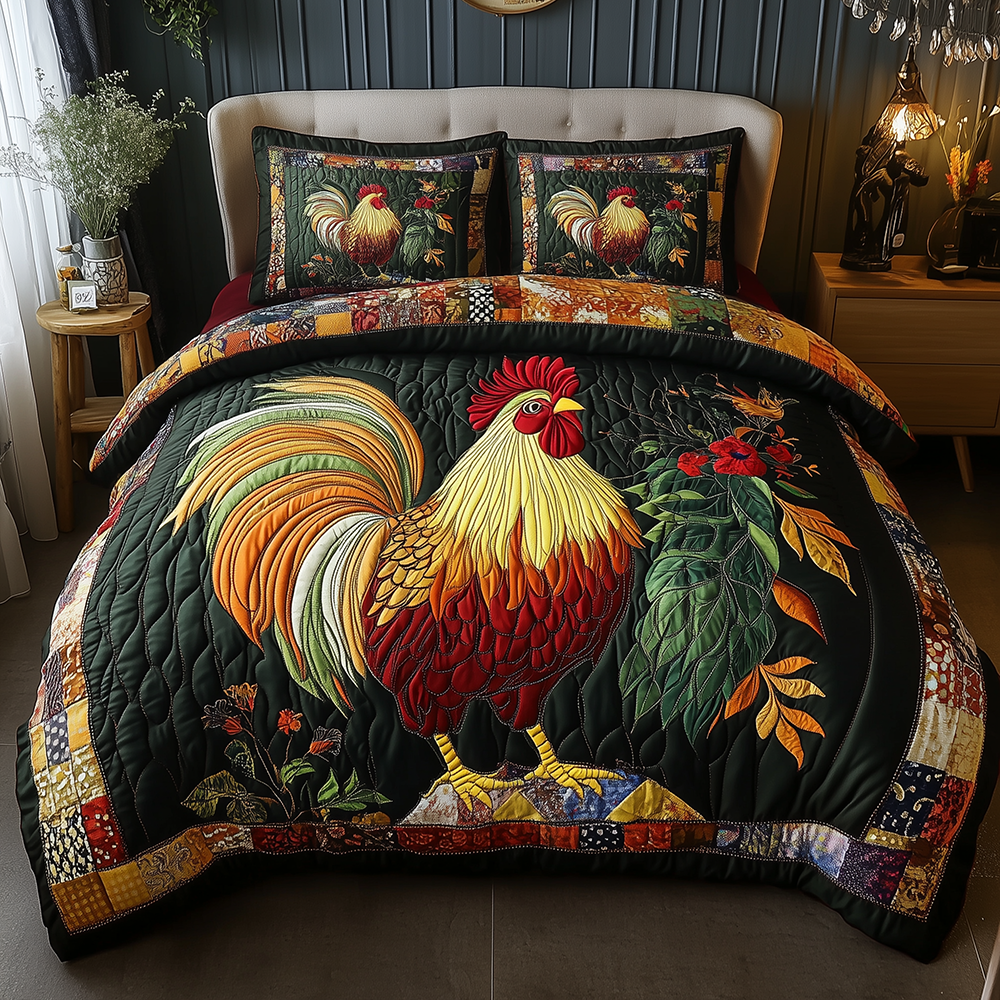 Colorburst Cock 3-Piece Quilted Bedding Set GFTONL2463