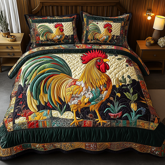 Colorburst Cock 3-Piece Quilted Bedding Set GFTONL2465