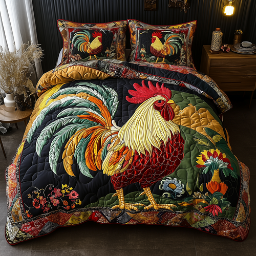 Colorburst Cock 3-Piece Quilted Bedding Set GFTONL2466