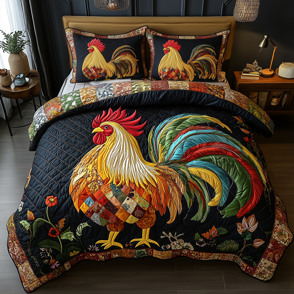 Colorburst Cock 3-Piece Quilted Bedding Set GFTONL2467