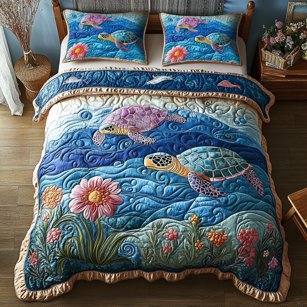 Turtle 3-Piece Quilted Bedding Set GFTONL2493