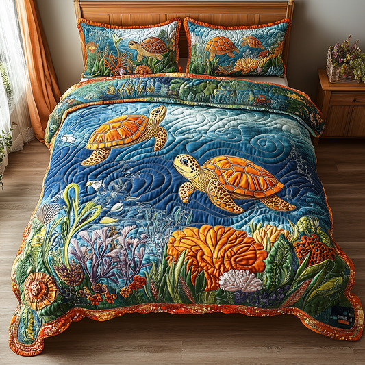 Turtle 3-Piece Quilted Bedding Set GFTONL2496