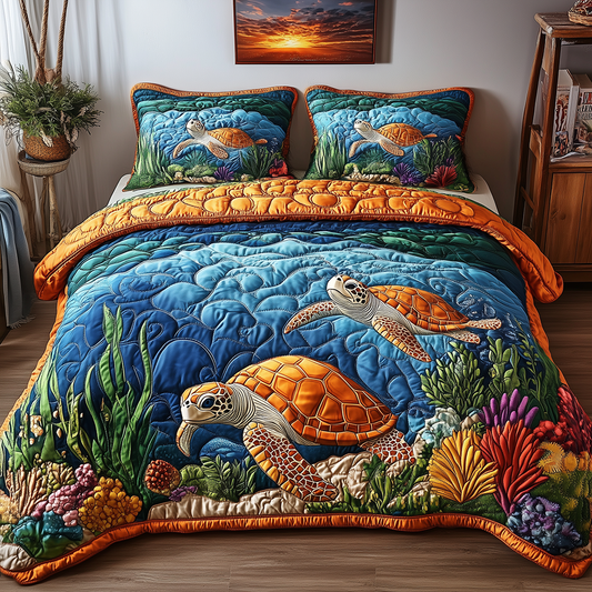 Turtle 3-Piece Quilted Bedding Set GFTONL2498