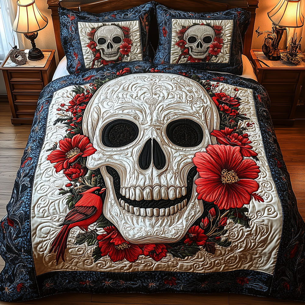 Cardinal Skull 3-Piece Quilted Bedding Set GFTONL2634