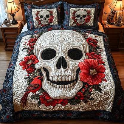 Cardinal Skull 3-Piece Quilted Bedding Set GFTONL2634