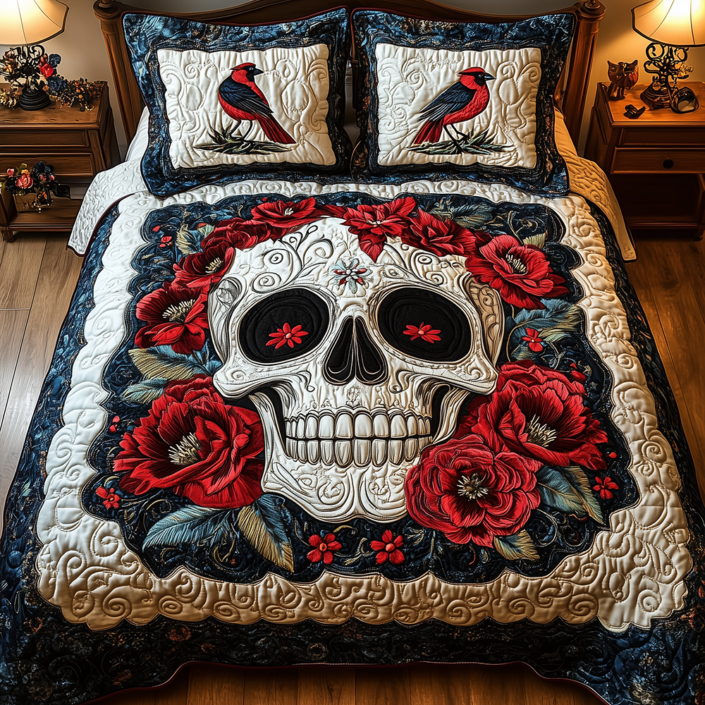 Cardinal Skull 3-Piece Quilted Bedding Set GFTONL2635
