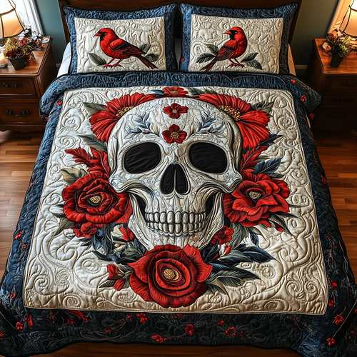 Cardinal Skull 3-Piece Quilted Bedding Set GFTONL2638