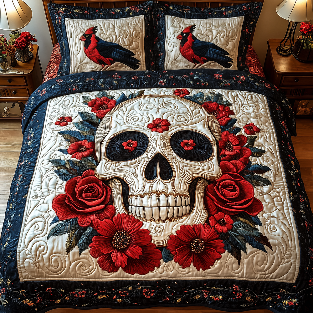 Cardinal Skull 3-Piece Quilted Bedding Set GFTONL2639