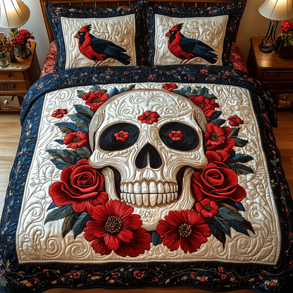 Cardinal Skull 3-Piece Quilted Bedding Set GFTONL2639