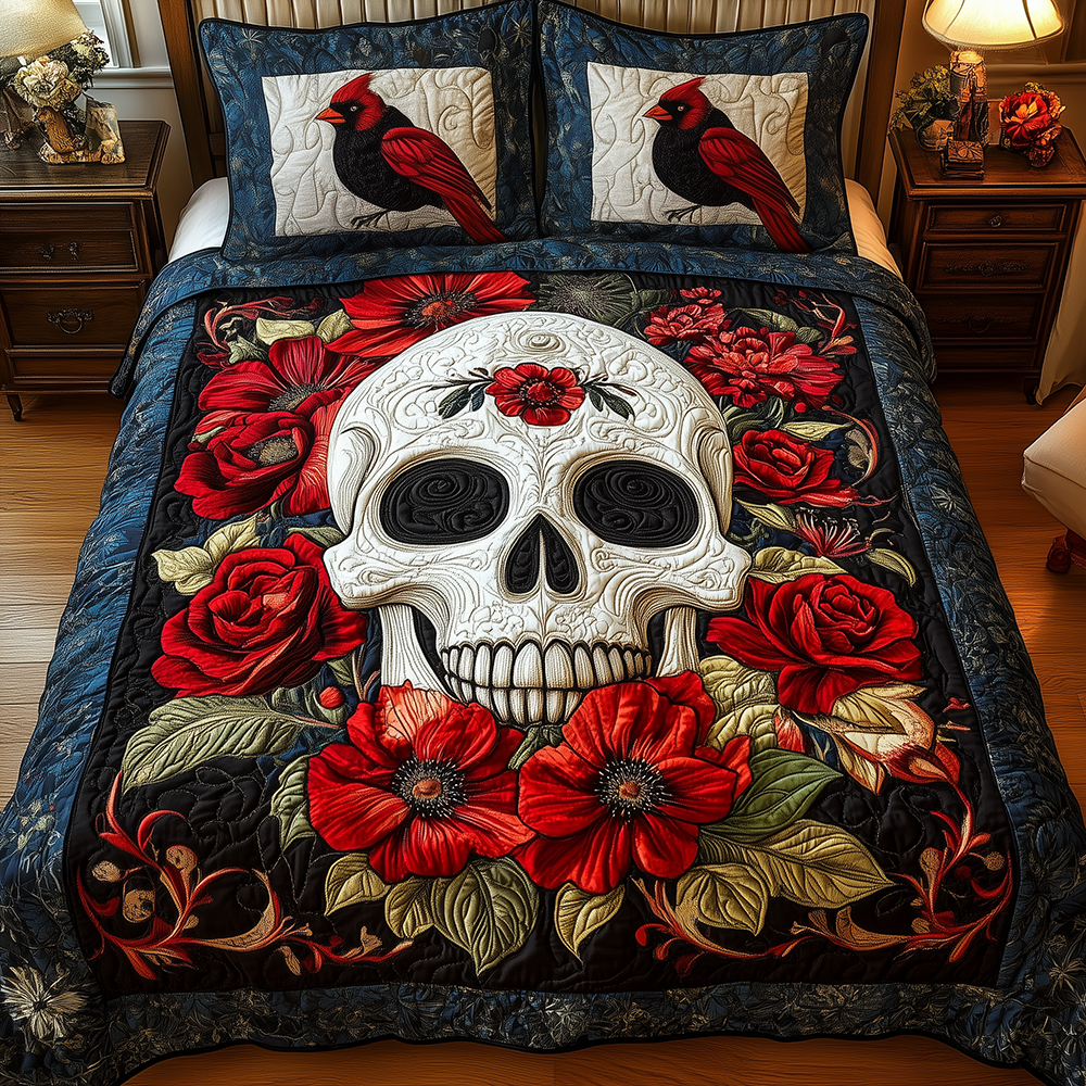 Cardinal Skull 3-Piece Quilted Bedding Set GFTONL2640